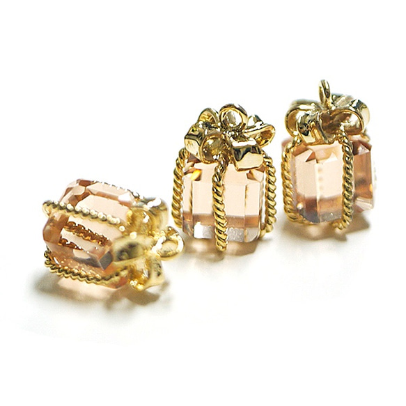 P1787S [2 件] 玻璃桃色嬌小珠寶盒金色吊飾，零件 第3張的照片