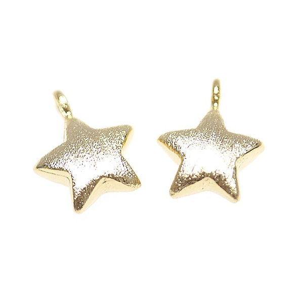 p4483 [2 件] 紋理金色 Petit Star 星星圖案飾物，帶垂直環 第1張的照片