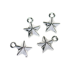 再次上架 [4 件] 立體嬌小 Twinkle Star 星星圖案光澤銀色吊飾，吊墜 第1張的照片