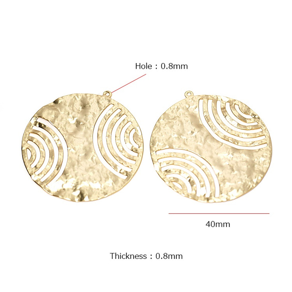 kp033 [2 件] 大號約 40 毫米凹凸圓形泥金吊飾、零件 第3張的照片