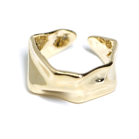 新作【1個】手作り感ある六角形の存在感ある16Kゴールドプレートリング、指輪 2枚目の画像