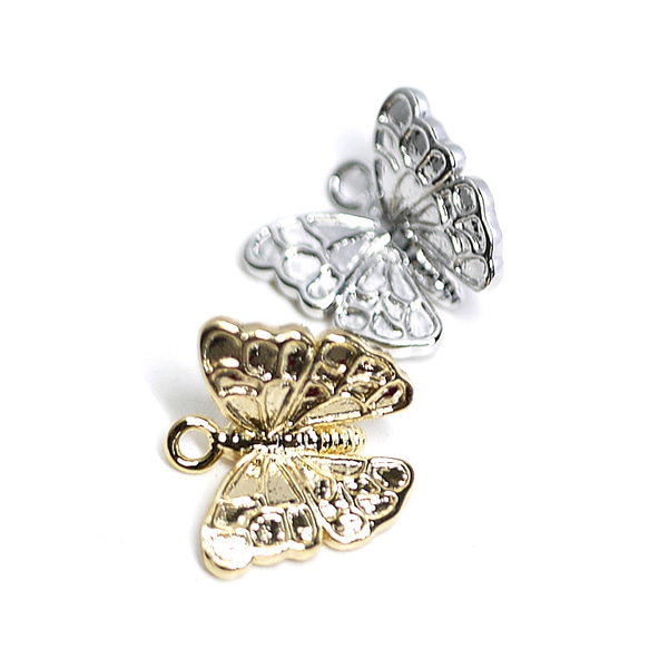 新作【2個入り】繊細で立体的な蝶Butterflyモチーフのシルバーチャーム、パーツ 5枚目の画像