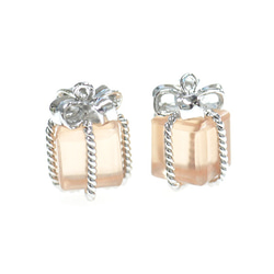 [2 件] P1787L 桃色玻璃珠寶盒中型銀色吊飾 第2張的照片