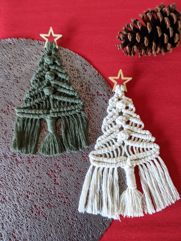 マクラメ ミニタペストリーツリー W07】クリスマスツリー マクラメクリスマスツリー ミニ