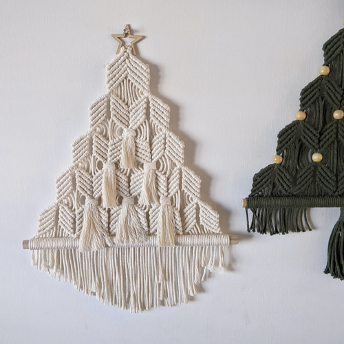 マクラメ編み フリンジ付きクリスマスツリー タペストリー・壁掛け