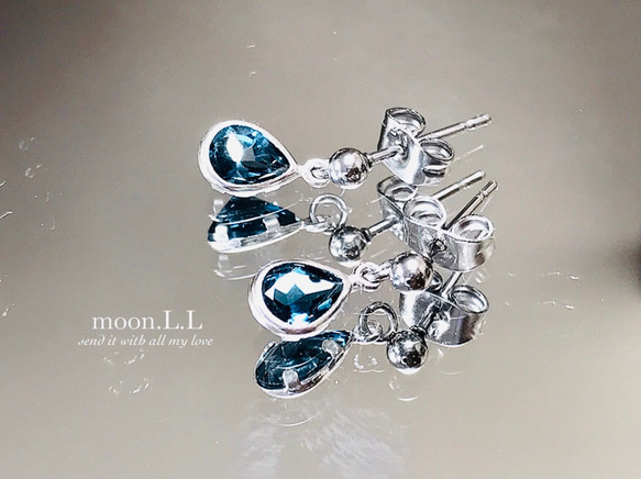 11月の誕生石　再入荷！〜シックブルーの雫〜 ロンドンブルートパーズのドロップカットピアス サージカルステンレス316L 3枚目の画像