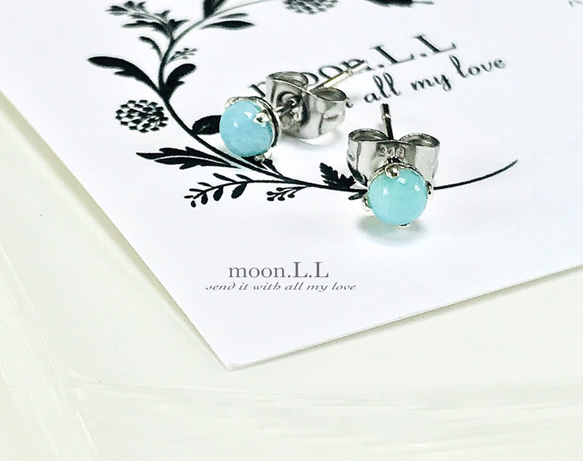 希少石！ラリマーのスタッドピアス サージカルステンレス316L 4枚目の画像