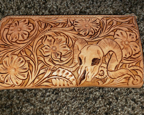 レザーカービング ロングL字ファスナーウォレット 長財布 がんめん