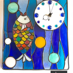 ステンドグラス ミニチュアダックスフンドのしっぽ振り時計 掛け時計