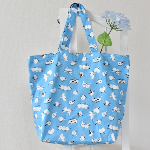 シマエナガのエコバッグ A4サイズ スカイブルー エコバッグ・サブ