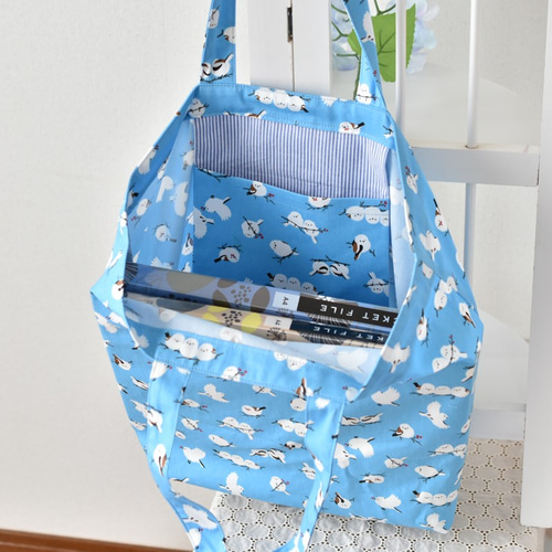 シマエナガのエコバッグ A4サイズ スカイブルー エコバッグ・サブ