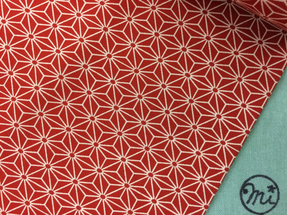 112×10☆シーチング綿プリント生地☆和柄☆麻の葉柄☆朱赤 生地