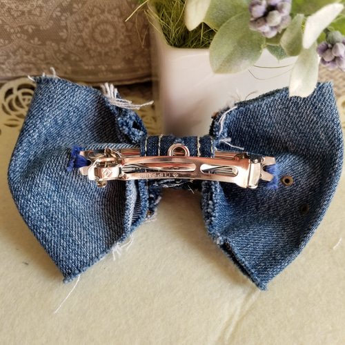 大きめデニムリメイクバレッタ ヘアアクセサリー バレッタ