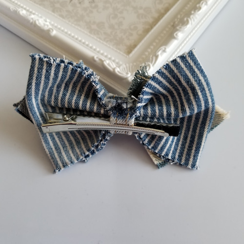 一点もの！デニムリメイクリボン ヘアクリップ デニムリボン 春