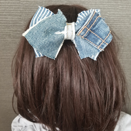 一点もの！デニムリメイクリボン ヘアクリップ デニムリボン 春 デニム