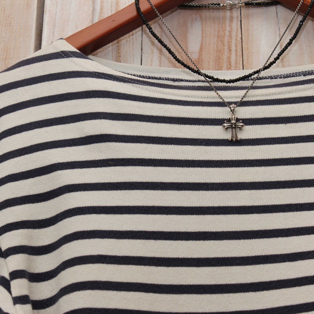 *black spinel&chain layeredネックレス