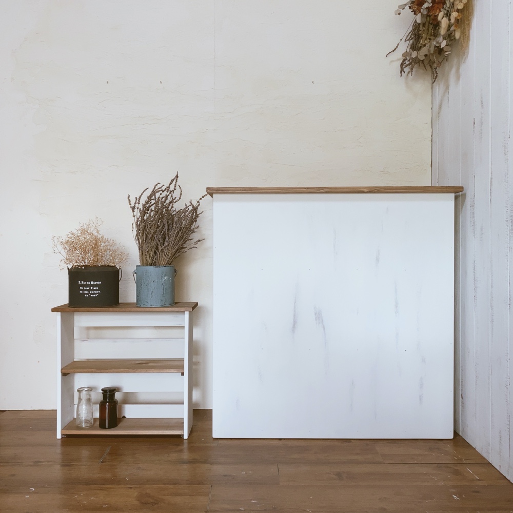 na131. キッチンカウンター　レジカウンター　お店　陳列棚　ホワイト　アンティーク　ナチュラル