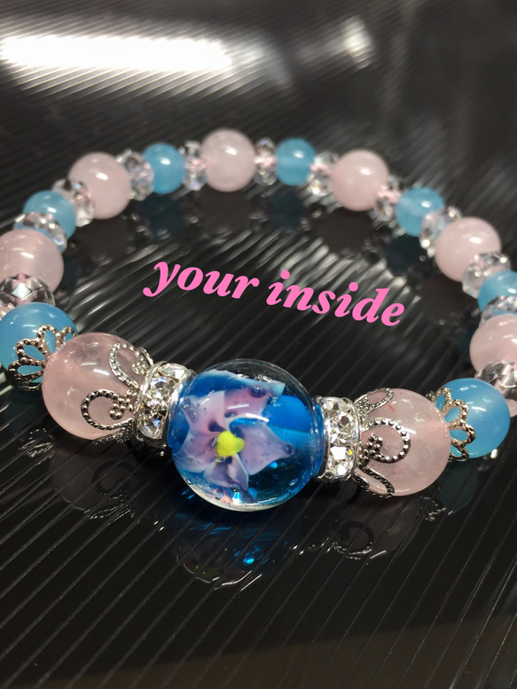 ブルーカルセドニーデザインブレスレット D482〗ブルーカルセドニー 九