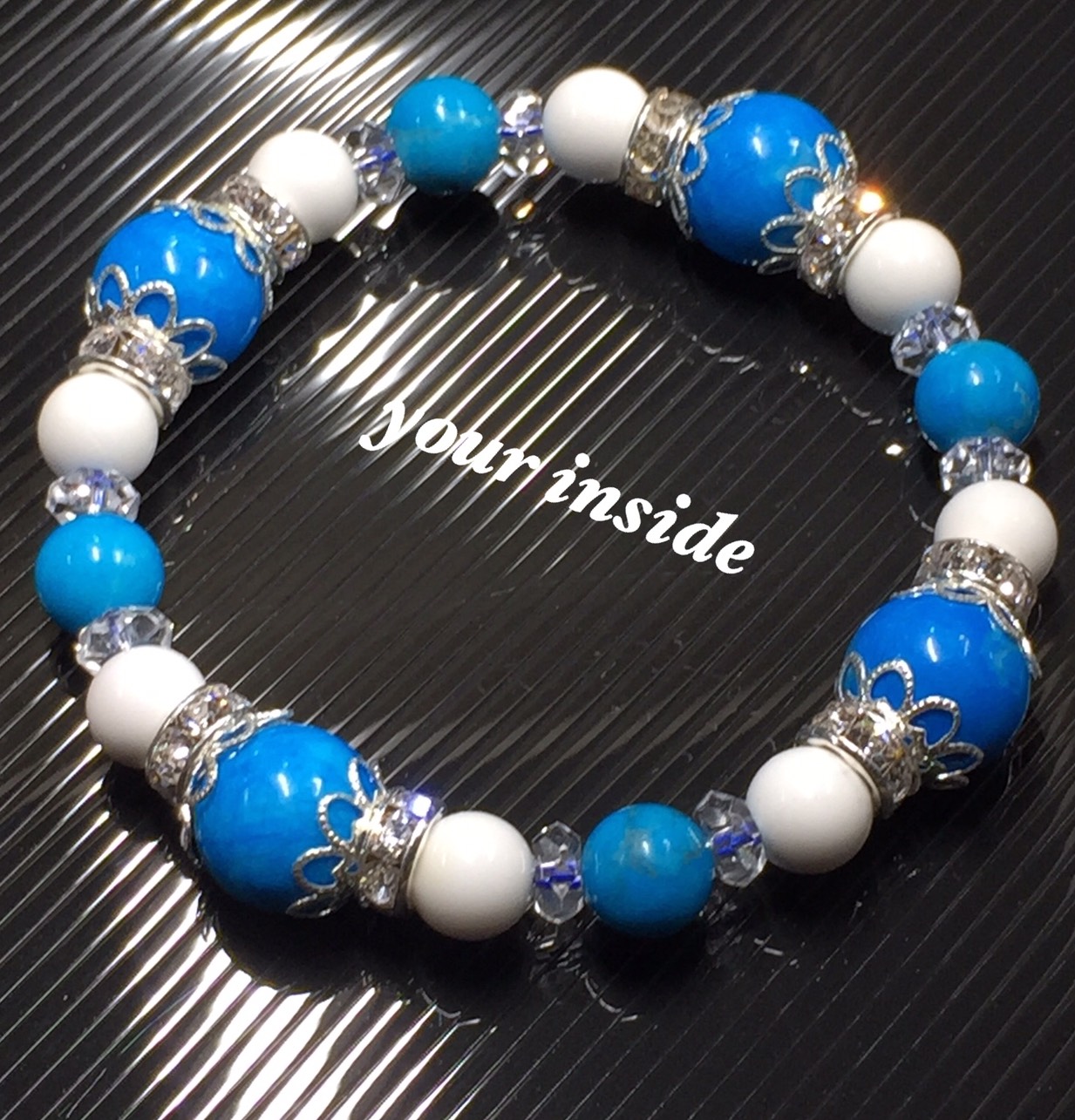 ハウライトターコイズ ホワイトオニキス 天然石ブレスレット