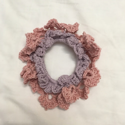 お取り置き可！かぎ針編みシュシュ・2段フリル・バイカラー・ヘア  