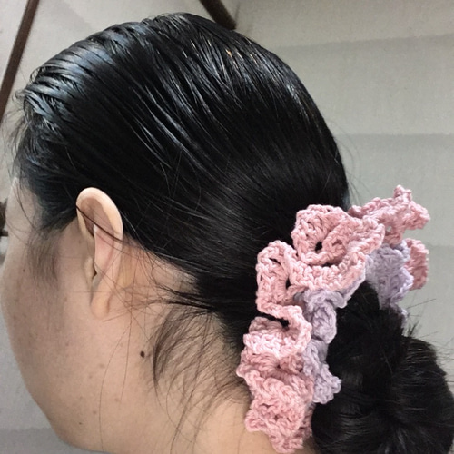 お取り置き可！かぎ針編みシュシュ・2段フリル・バイカラー・ヘア  