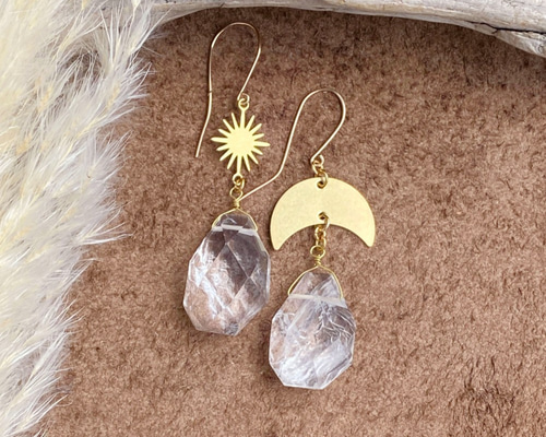 14kgf sun & moon 大粒クリスタル ピアス ピアス（フック・チェーン