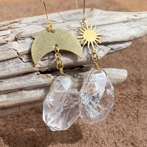 14kgf sun & moon 大粒クリスタル ピアス ピアス（フック・チェーン
