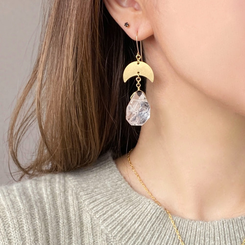 14kgf sun & moon 大粒クリスタル ピアス ピアス（フック・チェーン