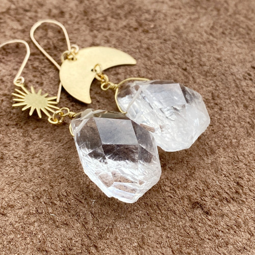 14kgf sun & moon 大粒クリスタル ピアス ピアス（フック・チェーン
