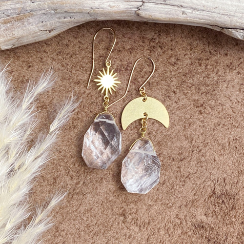 14kgf sun & moon 大粒クリスタル ピアス ピアス（フック・チェーン