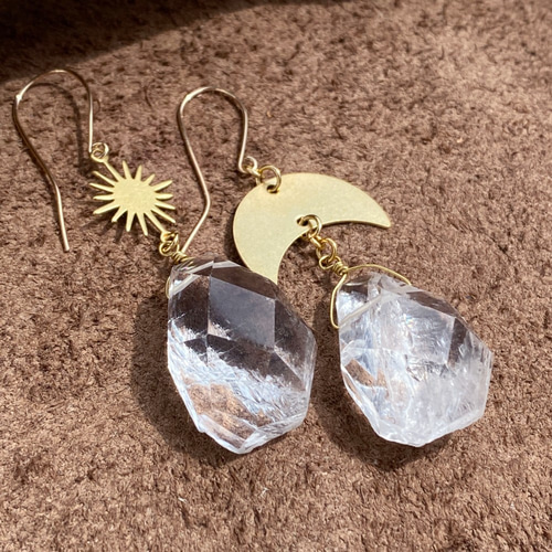 14kgf sun & moon 大粒クリスタル ピアス ピアス（フック・チェーン