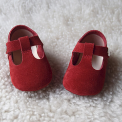 紅色T型真皮瑪莉珍嬰兒鞋 手工嬰兒鞋 彌月禮物 手作學步鞋 女寶寶禮物 滿月禮 紅色女寶寶嬰兒鞋 百日宴 第2張的照片
