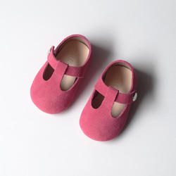 桃紅色嬰兒鞋 桃紅色T型真皮瑪莉珍嬰兒鞋 手工嬰兒鞋 彌月禮物 手作學步鞋 滿月禮物 嬰兒禮物 童鞋 第3張的照片