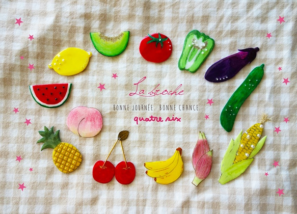 えらべる★夏のフルーツ＆野菜のブローチセット 1枚目の画像
