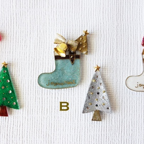 Xmasブローチセット：クリスマスツリー＆ブーツ ブローチ quatresix