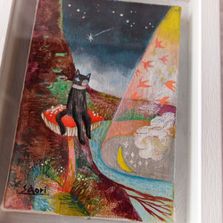 『三日月森のクサビラ猫』アクリル画 額装品 2枚目の画像