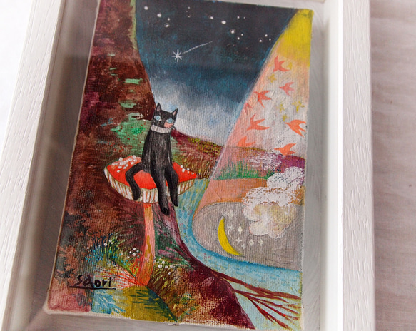 『三日月森のクサビラ猫』アクリル画 額装品 2枚目の画像
