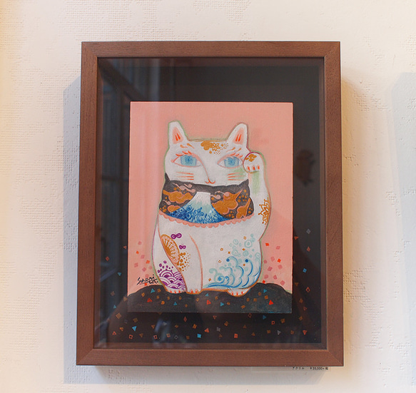 『招き猫-富士山-』アクリル画 額装品 1枚目の画像