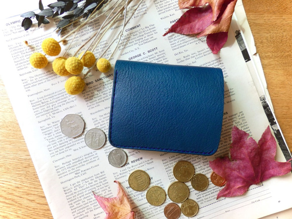 イタリア革の二つ折り財布／ブルー 1枚目の画像