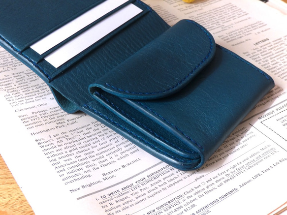イタリア革の二つ折り財布／ブルー 4枚目の画像