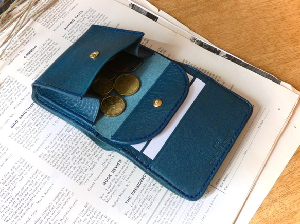 イタリア革の二つ折り財布／ブルー 7枚目の画像
