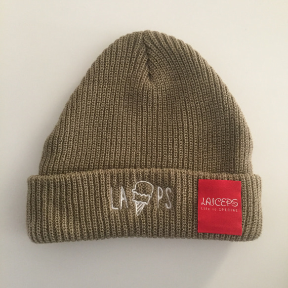 美波　グレー 373刺繍ロゴ入り ビーニー ニット帽 美波 グレー 373刺繍ロゴ入り ビーニー ニット帽