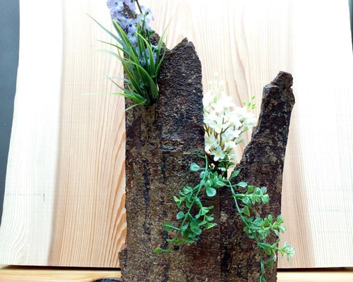 花瓶 樹皮製 2階建て 小窓付き 二輪挿し 一輪挿し・花瓶・花器
