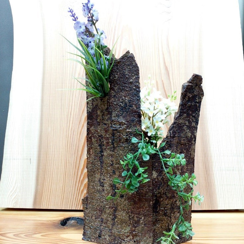 花瓶 樹皮製 2階建て 小窓付き 二輪挿し 一輪挿し・花瓶・花器