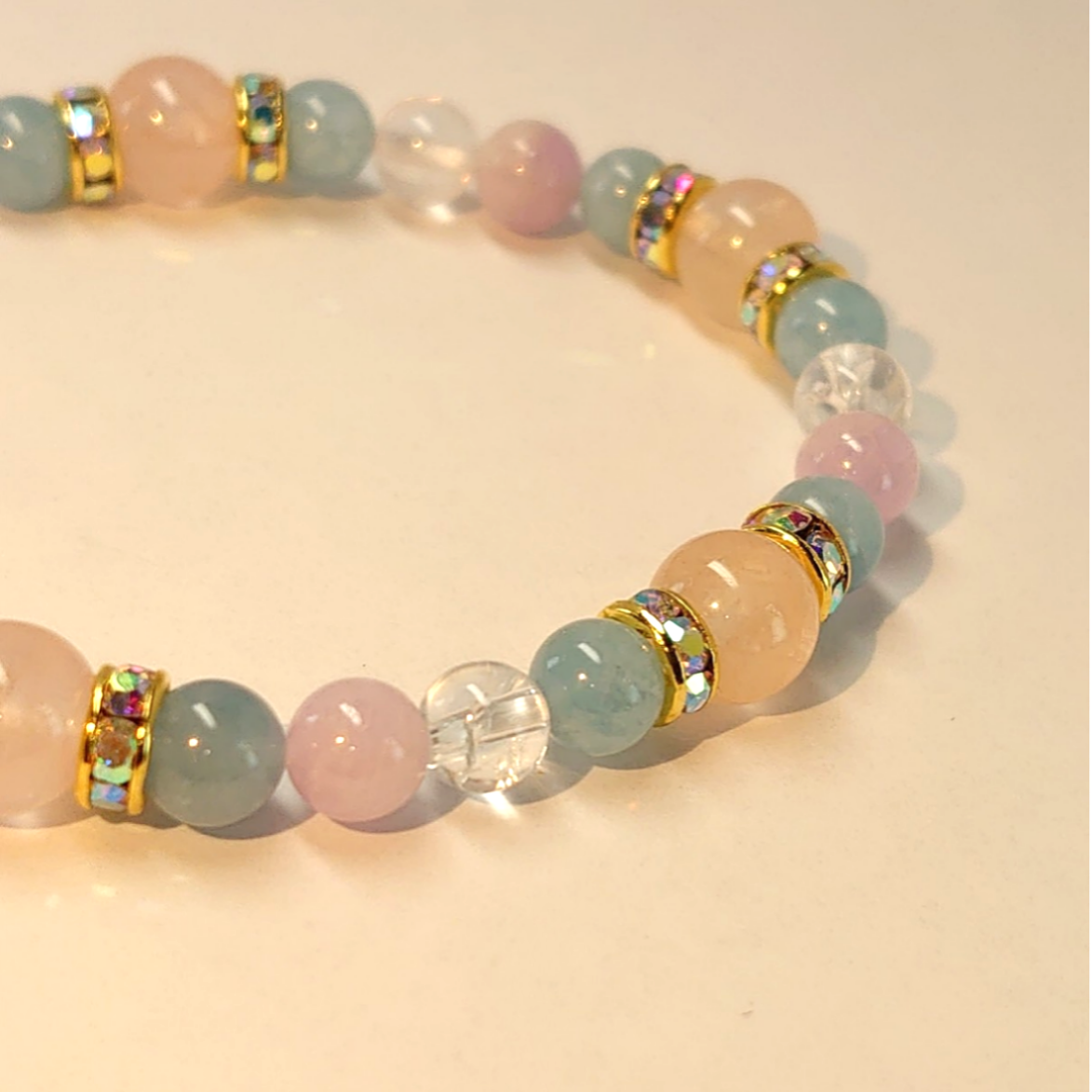 浄化を促し、深く豊かな心を目覚めさせる～モルガナイト、アクアマリン、クンツァイト、クラック水晶のブレスレット～