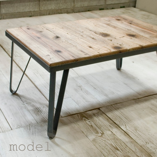 □アイアン＆古材ローテーブル□ W770×D560×H360 ローテーブル