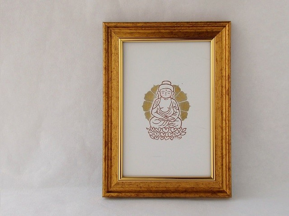最安値！！金色の仏像の絵画 木製フレーム付き　阿弥陀如来 金色の仏像の絵画 木製フレーム付き 阿弥陀如来