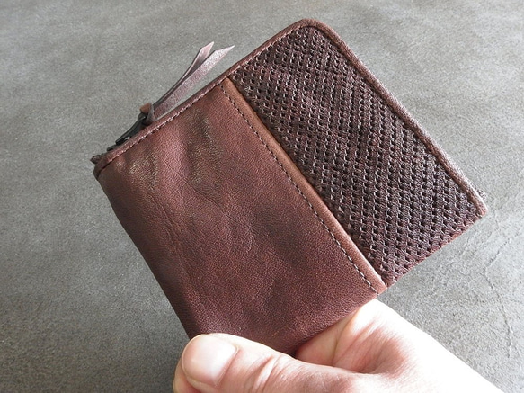 馬革　薄型の小さい財布です。Ｌファスナー小銭入れ。チョコ。　ミニ財布・コンパクト財布・ホース　レザー　 3枚目の画像