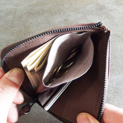 馬革　薄型の小さい財布です。Ｌファスナー小銭入れ。チョコ。　ミニ財布・コンパクト財布・ホース　レザー　 8枚目の画像