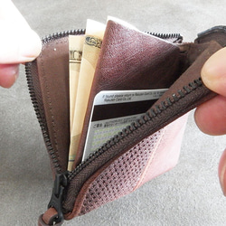 馬革　薄型の小さい財布です。Ｌファスナー小銭入れ。チョコ。　ミニ財布・コンパクト財布・ホース　レザー　 9枚目の画像